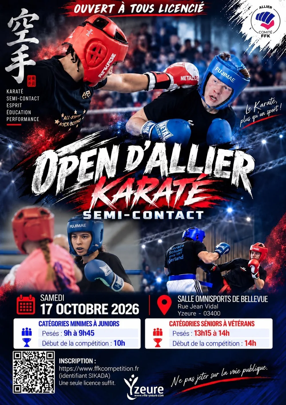 Affiche de l'Open d'Allier karaté semi-contact du samedi 17 octobre 2026